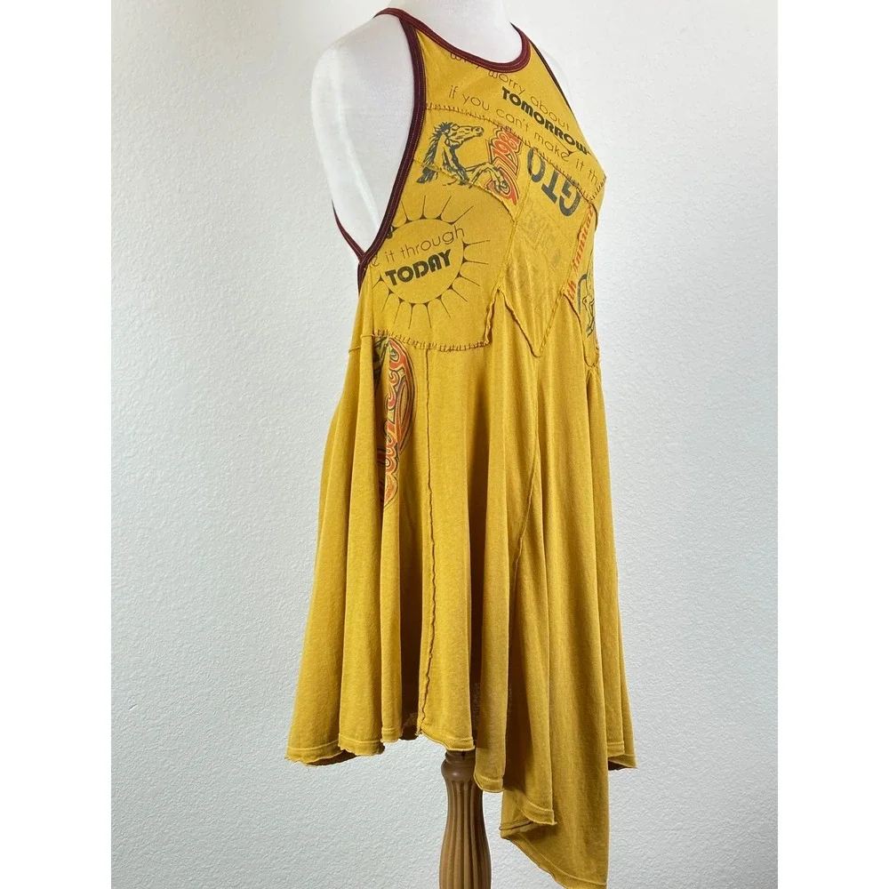 Free People Patchwork Graphic Open Back Mini Dress Boho Indie Festival S NWT - Picture 4 of 11